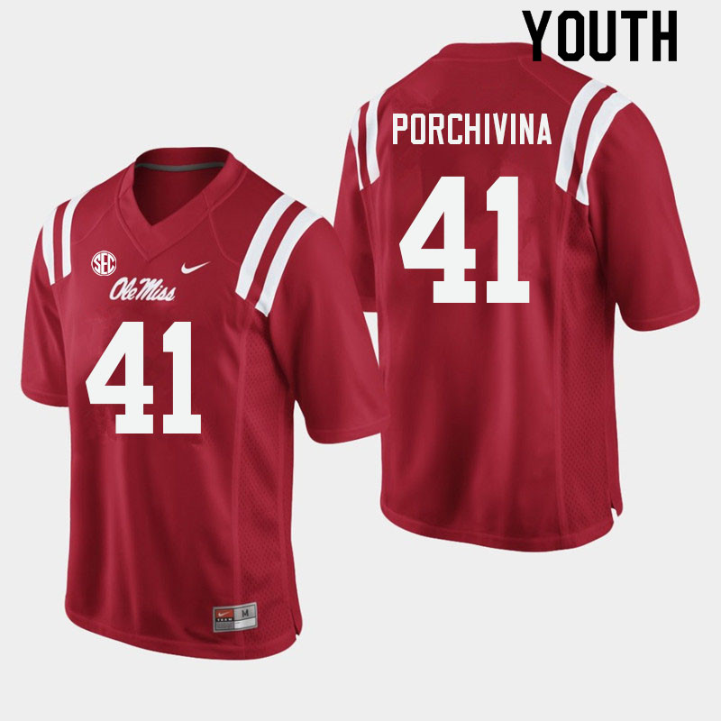John Porchivina Ole Miss Rebels NCAA Youth Red #41 Stitched Limited College Football Jersey QDK5158UT